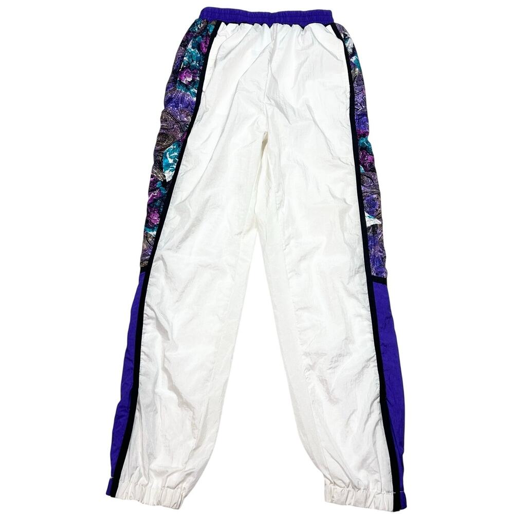 Vintage East West Track Suit Pants Women Medium White Purple Multicolor 1980s